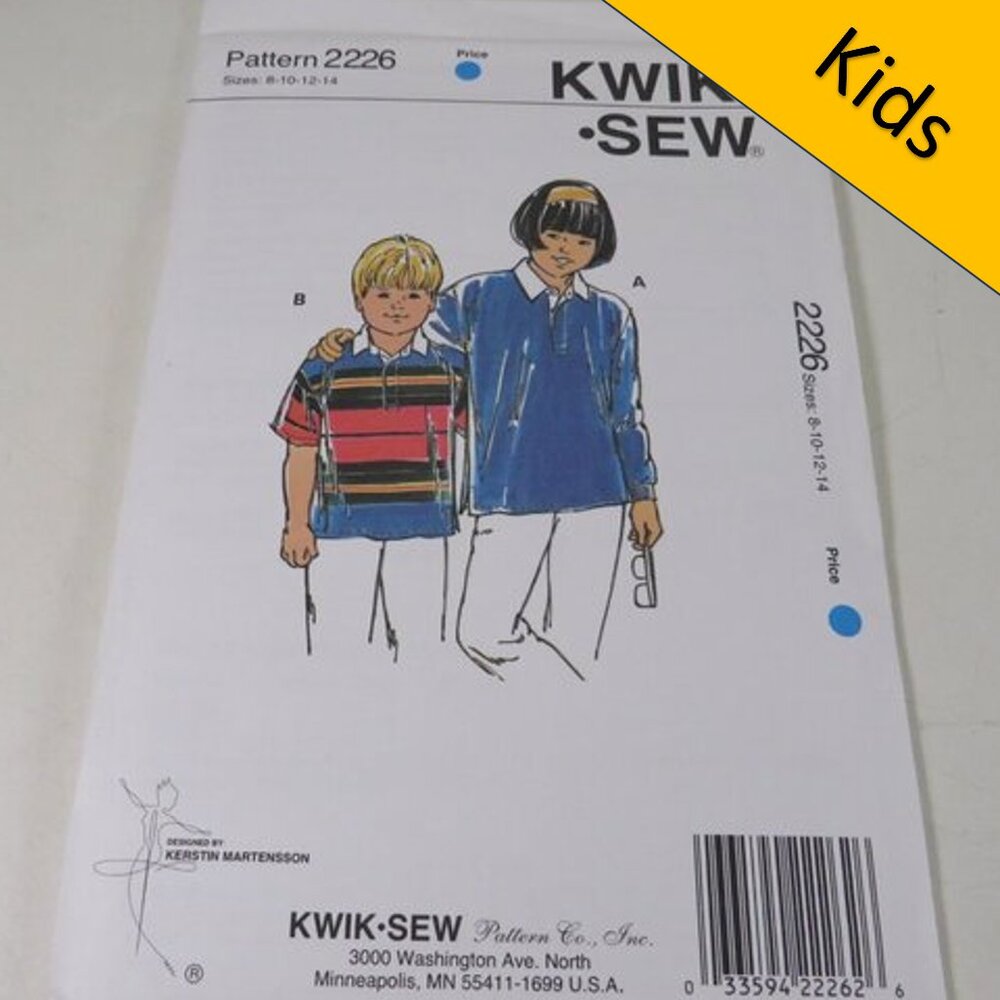Kwik Sew 2226 Clothing Pattern Child's Shirt Long & Short Sleeve 8-14 UNCUT